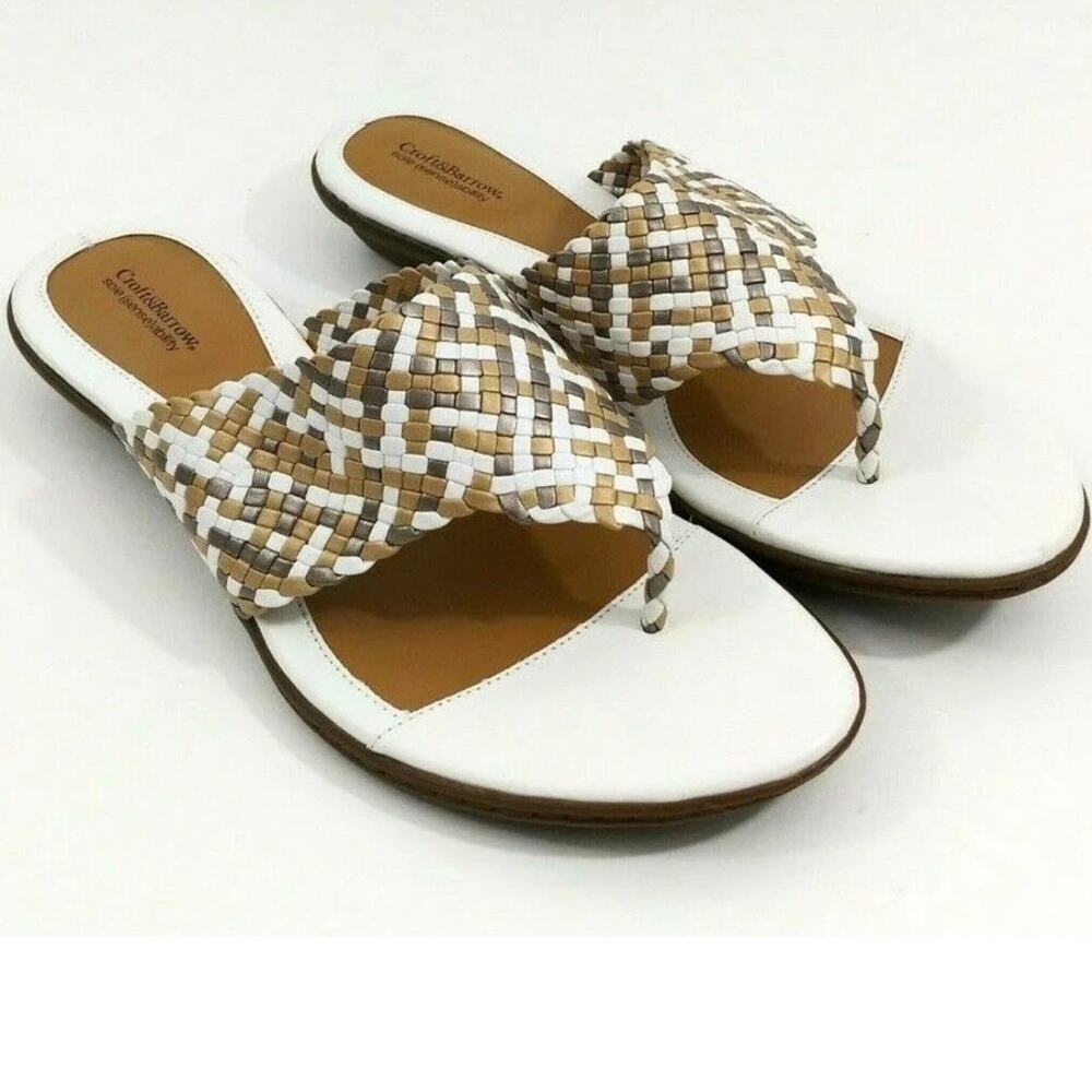 Croft & Barrow Serena Braided White Gold Tan Sandal - 9 - EUC